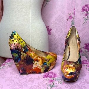🌹 Aldo 🌹 Vibrant Floral Platform Wedge Heels